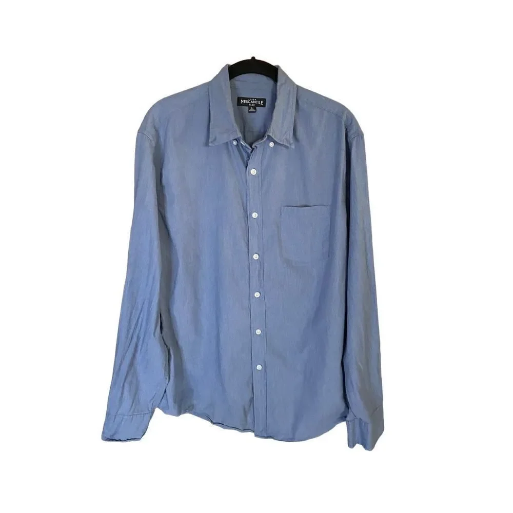 J Crew Mercantile flex, men’s blue button, front shirt, size large